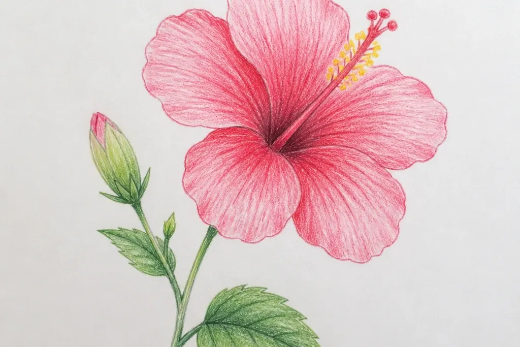 Simple hibiscus flower drawing for beginners