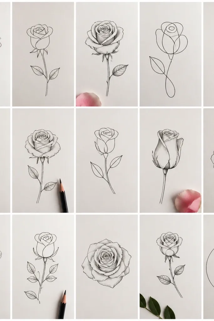 15 Simple Rose Flower Drawing Ideas