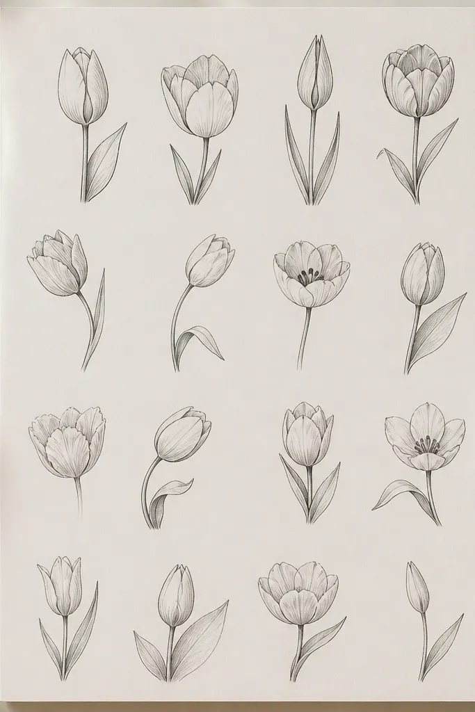 14 Tulip Drawing Easy ideas to practice