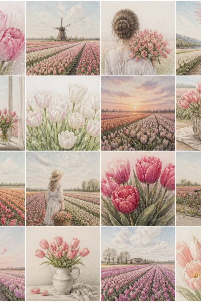 15 Tulip Field Drawing ideas for dreamy scenery