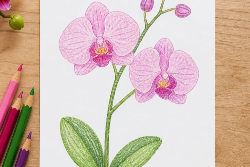 Orchid Drawing for Kids (easy for beginners)