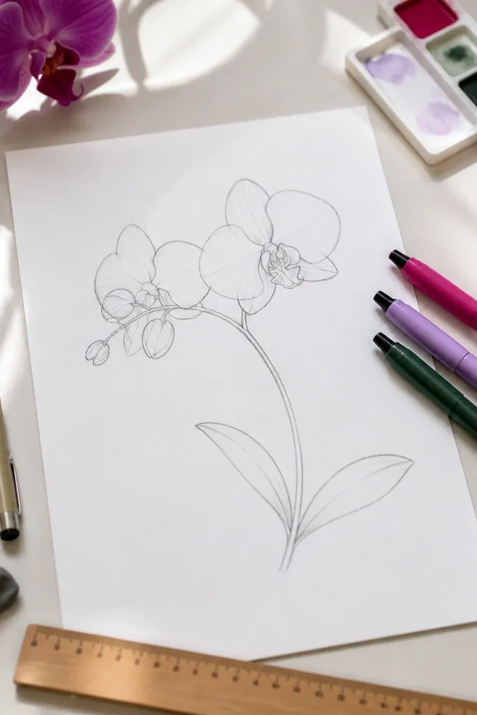 Orchid Drawing for Kids (easy for beginners)